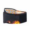 Ceinture chauffante dos noire avec des boutons en tourmaline, ajustable et auto-échauffante, avec des flammes pour illustrer la thérapie thermique.