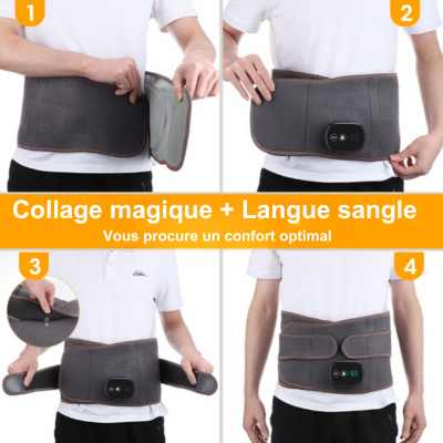 Mode d’emploi pour la ceinture lombaire chauffante, expliquant les étapes pour un usage simple et efficace.