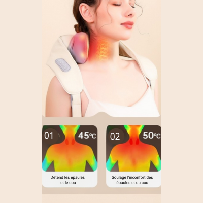 Masseur d’épaules 6D avec chaleur réglable à 45°C et 50°C pour détente musculaire