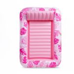 Détail du flotteur piscine avec corde d’appui, œillets de protection, coussin et porte-gobelets