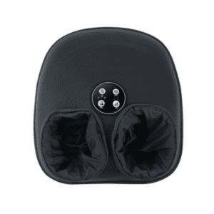 Masseur de pieds électrique noir design, fonctionnalités avancées pour bien-être et relaxation.