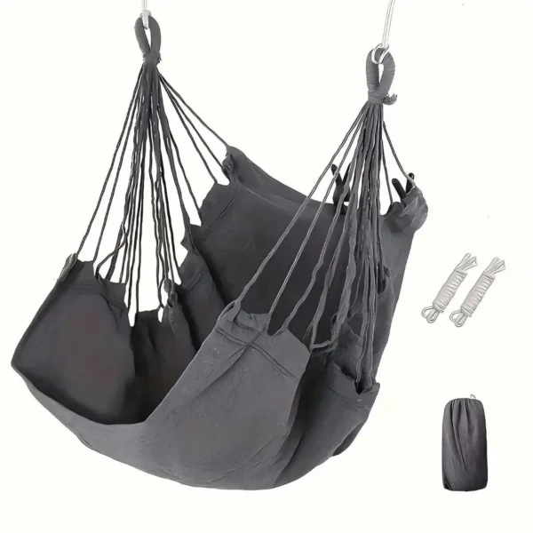Chaise hamac suspendue grise avec cordes de fixation et sac de rangement assorti