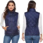 Veste d’hiver bleue femme, vue de face et de dos.