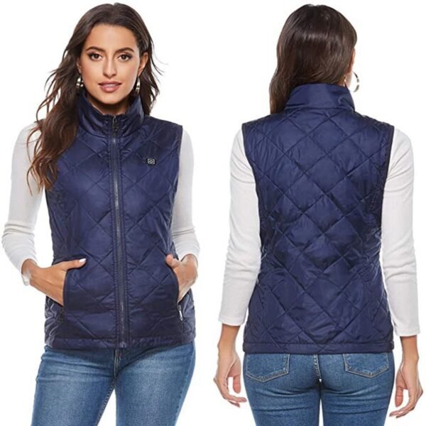 Veste d’hiver bleue femme, vue de face et de dos.